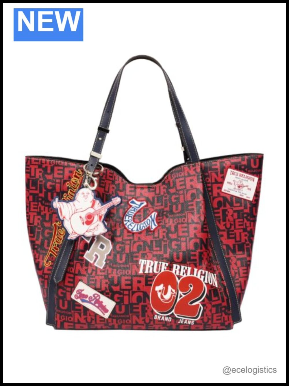 Faux Leather Graphic Tote Bag with Patches and Charm